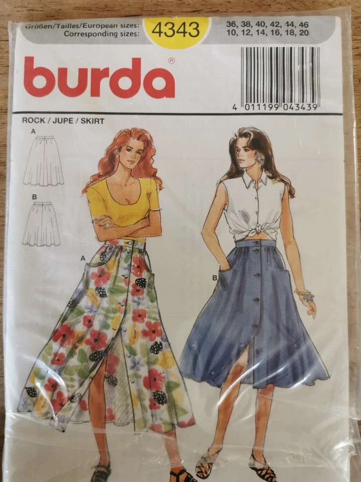 4343 PATRON BURDA VINTAGE  2 CREATIONS JUPE SOLEIL  38 AU 48 - Photo 1/1
