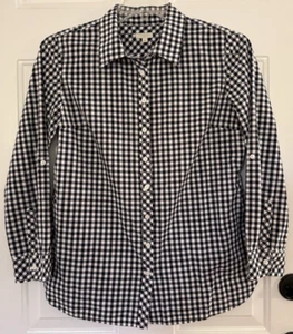Camisa Talbots Petite PM Azul Marino Blanco Cuadros Tab Manga Larga Botón Mediana - Imagen 1 de 9