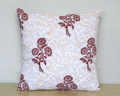 Nuevo Indio Rojo Floral 16x16 Impreso Bloque de Mano Funda Cojín Almohadas Funda Fundas Foto 1 de 3