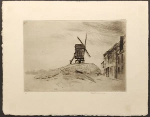 JÓZEF PANKIEWICZ C. 1902, SIGNED & NUMBERED DRYPOINT ETCHING "WINDMILL IN BRUGE" - Picture 1 of 24
