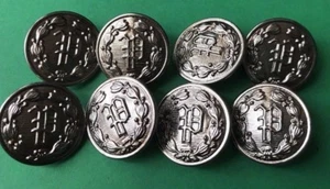 8 Vintage silberfarbene flache P in Kranz Uniform Knöpfe   - Bild 1 von 3