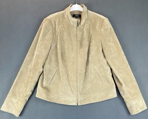 Vintage Tribal Wildlederimitat Jacke Gr. 10 neu ohne Etikett hellbraun durchgehender Reißverschluss Attrappe gefüttert stilvoll - Bild 1 von 10