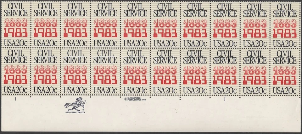 US Scott #2053 "Civil Service" Plate block of 20, MNH - Image 1 of 1