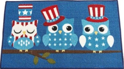 Alfombra de nailon de cocina impresa (antideslizante)(17"x28") BÚHOS PATRIÓTICOS EN EE. UU. SOMBREROS Y ESTRELLAS, SIN RESERVA Foto 1 de 4