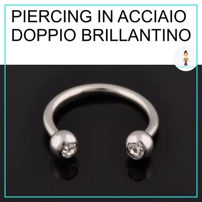 Piercing Cerchietto Sopracciglio Acciaio horsebar Lobo Labbra Tragus Zircone  - Immagine 1 di 4