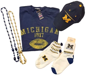 Lot of 6: University of Michigan Women's T-Shirt, Hat, 2 pr. Socks, Beads NWT - Picture 1 of 16