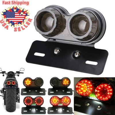 Motorcycle LED Twin Tail Light Turn signal Brake License Plate Integrated Light - Image 1 of 4