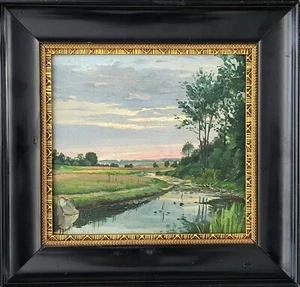 Antique oil painting. Frants Henningsen(1850-1908):”A landscape at sunset” - Picture 1 of 4