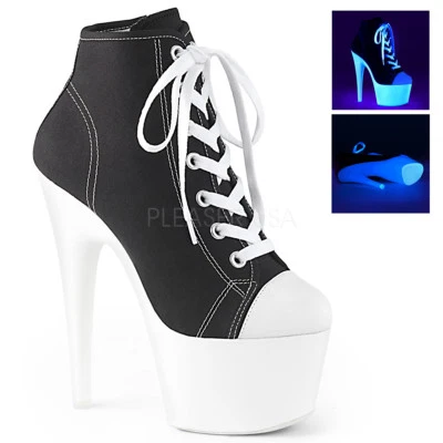 7" Black White Platform Sneaker Tennis Shoes Ankle Boots Referee Stripper Heels - Image 1 of 2