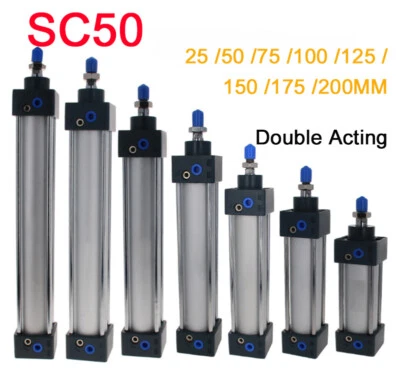 SC50mm Bore 25~200mm Stroke Single Rod Double Action Pneumatic Air Cylinder 1pcs - Image 1 of 4