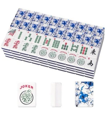 Set of American Mahjong Tiles 166 1.2”Acrylic Blue Floral Tiles and Display Case - Image 1 of 4