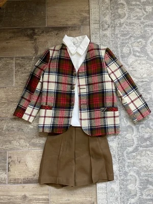 Terno vintage masculino 3 peças Sears 50’s 60’s vermelho marrom xadrez tamanho 5 - Imagem 1 de 4