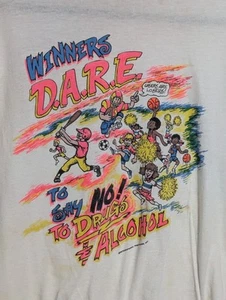 Vintage 90s DARE T Shirt Size Sm Short Sleeve Single Stitch Neon Rave Drugs 1991 - Picture 1 of 9