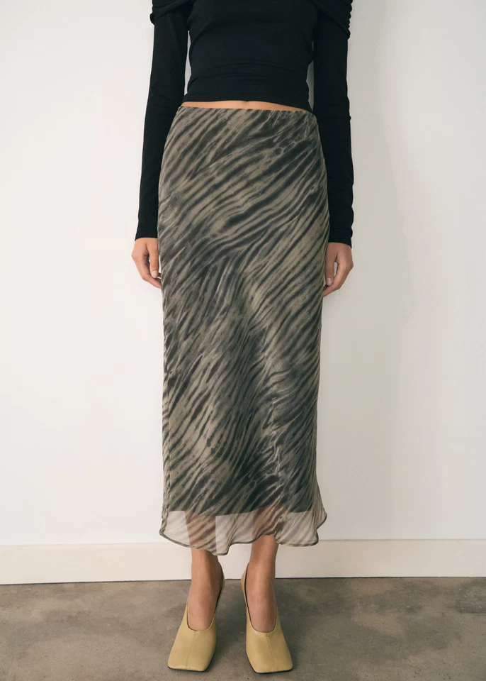 NUEVO Mango Mujer Estampado Organza Falda VERDE TALLA M/100% AUTÉNTICO Foto 1 de 4