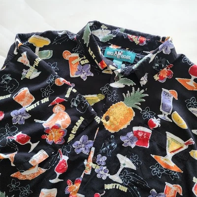 Camisa havaiana Big Dogs 3XL preta tropical coquetel festa botão para cima masculina - Imagem 1 de 4