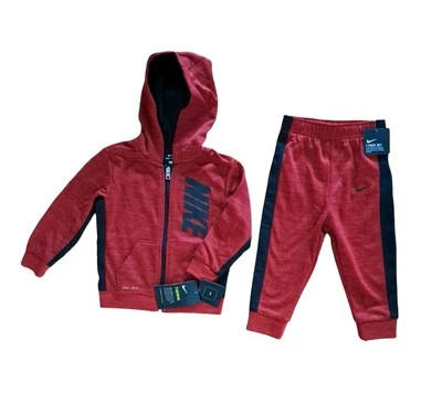 Nike Boys 2 Piece Therma Joggers Pants & Full Zip Hoodie Size 24M Red/ Black NWT - Image 1 of 4