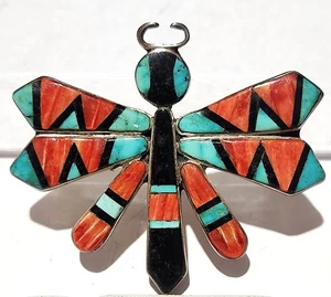 Vintage Sterlingsilber Indianer Zuni Multi Stein Intarsien Libelle Brosche - Bild 1 von 15
