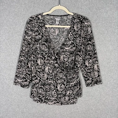 Blusa Babydoll Envolvente Chicos Años 90 Mediana Negra Rosa Paisley Líquida Slinky Acanalada Foto 1 de 4
