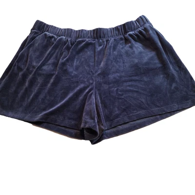 Ava & Viv Size 1X Women Velour Lounge Shorts Elastic Waist Pockets Pull-On Blue - Image 1 of 4