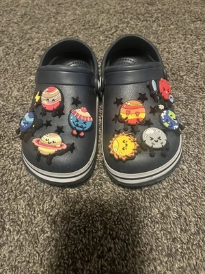 Koala Kids Navy Blue Water Shoes Clogs With Stars & Planet Charms EUC Size 11 - Image 1 of 4