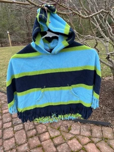 GAP GIRLS Fleece-PONCHO MIT KAPUZE GRÖSSE Small 6-7 marineblau limette mit Taschen - Bild 1 von 4