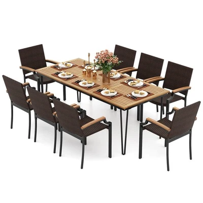 9PCS Patio Dining Set w/79” Rectangular Dining Table & 8 Stackable Rattan Chairs - Image 1 of 4