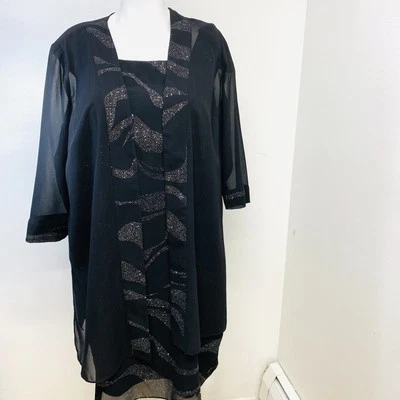 Vestido Colección Granero Vestido Formal 22W Negro Plata Brillante Chaqueta Evento Crucero Foto 1 de 4