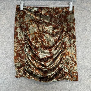Free People Floral Velvet Mini Skirt Medium Rust Ruched Velour Pull On Stretch - Bild 1 von 11