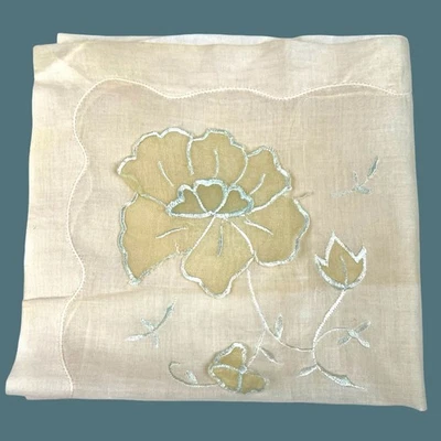 Pañuelo vintage años 50 apliques bordados florales marfil mediados de siglo 12x13 Foto 1 de 3