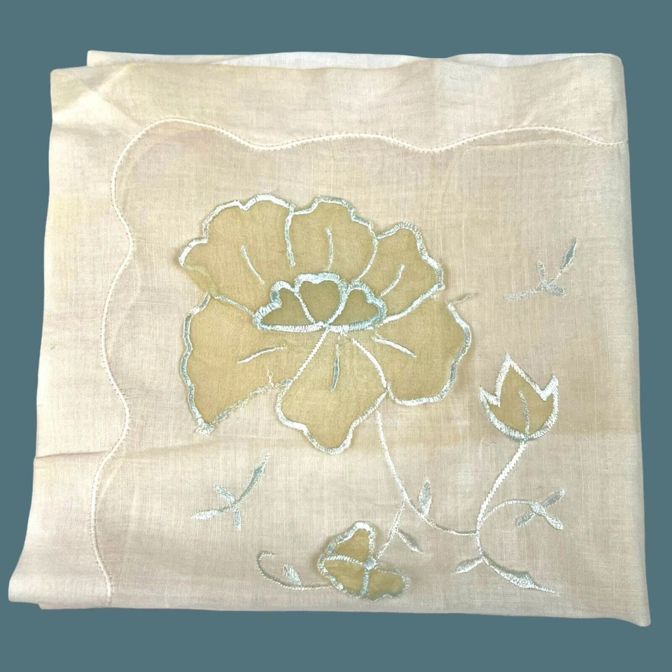 Pañuelo vintage años 50 apliques bordados florales marfil mediados de siglo 12x13 Foto 1 de 3