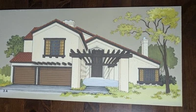 Tinta y pintura de dibujo de renderizado arquitectónico original MCM en casa de vitela 3A Foto 1 de 4