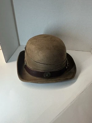 Spirit Halloween Steampunk Bowler Hat Brown Faux Suede Costume Cosplay Gears - Image 1 of 4
