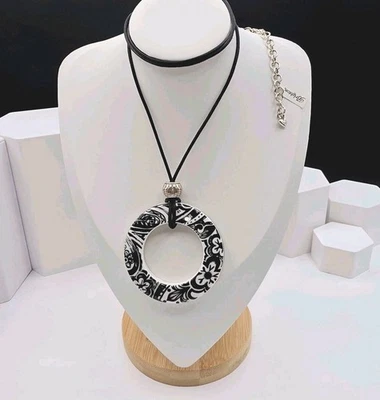 Brighton NWT “Casablanca Tile” Reversible Medallion Necklace Black Cord 32” - Image 1 of 4