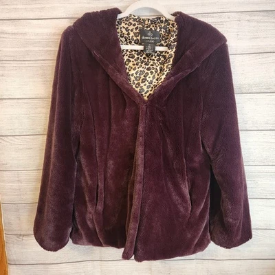 DENNIS BY DENNIS BASSO CASACO DE PELE SINTÉTICA ROXO COM CAPUZ ANEXADO GROSSO PESADO M - Imagem 1 de 4