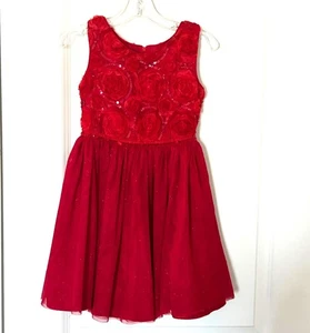 Rotes Mädchen ärmelloses Kleid mit Rosette & Pailletten Details Tüllrock Reißverschluss hinten - Bild 1 von 10