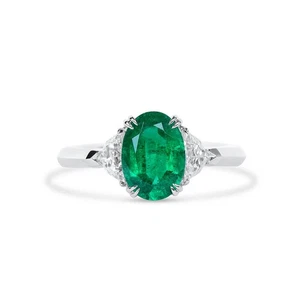 Natural Himalayan Mountains Vivid Green Emerald Ring 2.27 Ct. Oval Shape GRS - Picture 1 of 10