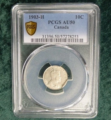 1903 H PCGS AU 50 Canada .925 Sterling Silver 10-Cent Coin, Semi Key, Low Mint - Image 1 of 4