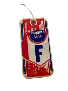 VINTAGE LUGGAGE TAG + LABEL CRUISE PANAMA LINE CRISTOBAL C. Z. /NYC 1950's - Picture 1 of 3