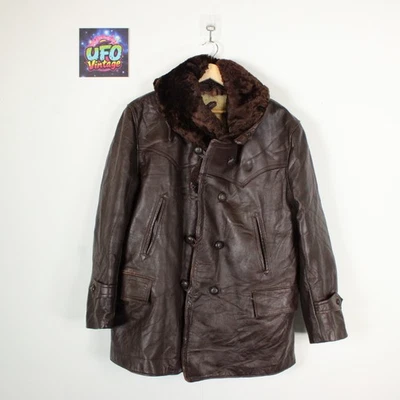 Vintage 1940s British Horsehide Leather Coat Shearling Collar Antique Motorbike - Image 1 of 4