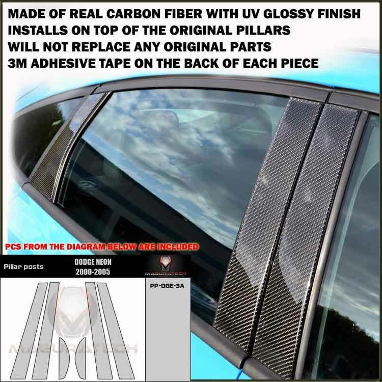 FITS DODGE NEON 2000-05 REAL BLACK CARBON FIBER WINDOW PILLAR POSTS - 6 PCS - Image 1 of 1