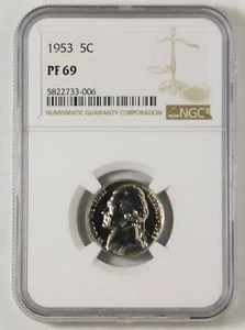1953 Jefferson Nickel High Grade! Very Low Pop. Gem Proof 69. - Picture 1 of 2
