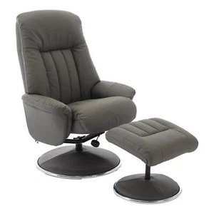 The Lyon - Genuine Leather Swivel Recliner Chair & Footstool in Cinder Grey - Picture 1 of 9