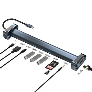 10-in-1 USB C Hub Type C to USB 3.0 2.0 USB-C PD HDMI SD/TF RJ45 3.5mm Adapter - Picture 1 of 10