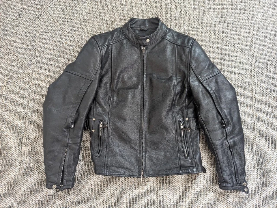 vintage 1990s leather jacket 40 motorcycle VENTED racing CAFE RACER black Y2K - Image 1 of 4