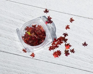 Deep Red Maple Leaves, Nail Art Sequins, Holographic Glitter Flakes - Picture 1 of 2