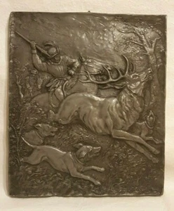 H. KAHLE Wandrelief Bild JAGDSZENE Gipsguss lackiert 38x44 cm - Bild 1 von 9