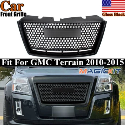 For GMC Terrain Denali 2010-2015 Honeycomb Front Bumper Grille Gloss Black Trim - Image 1 of 4