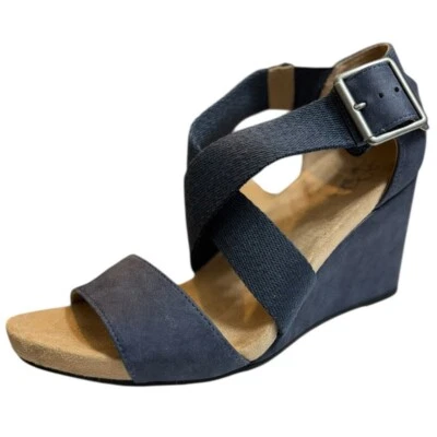 Life Stride Hayden Navy Blue Sandals Size 9 Wedge Heel Open Toe Ankle Strap - Image 1 of 4
