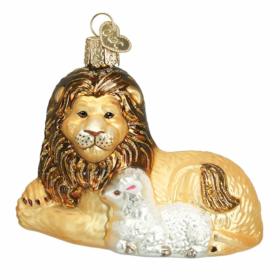 Old World Christmas 12086 Glass Blown Lion and Lamb Ornament