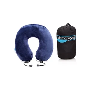 Neck pillow soft memory foam travel airplane w/ bag u shaped blue velour cover - Picture 1 of 4